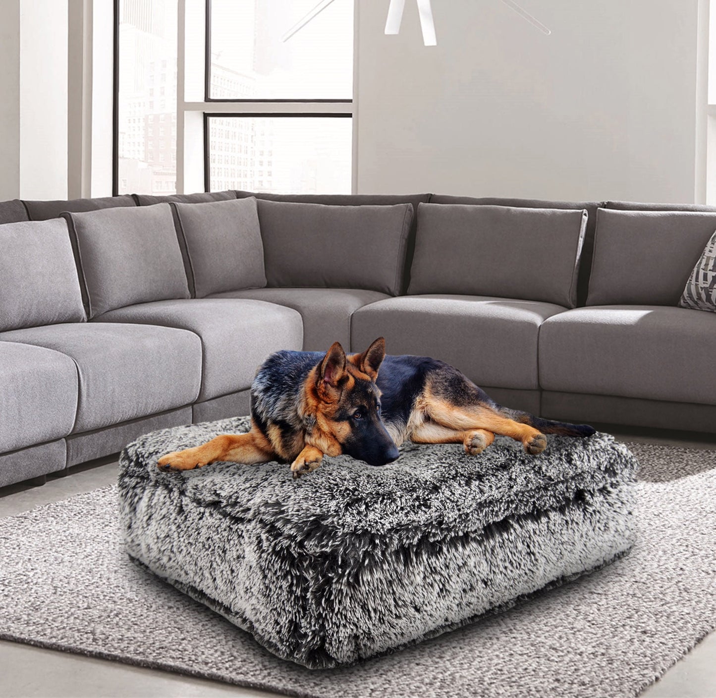 Bessie and Barnie Midnight Frost Luxury Shag Extra Plush Faux Fur Rectangle Pet/Dog Bed