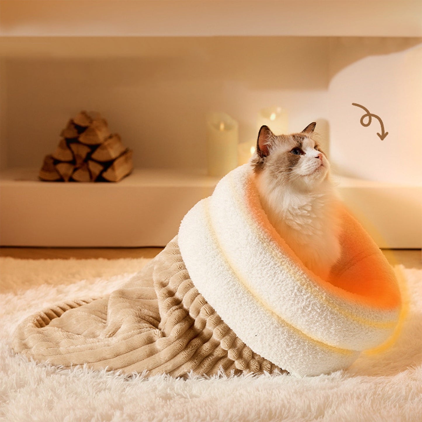 Exhoden Cat Winter Sleeping Bag, Cat Crinkle Sack Removable Cat Bag for Sleeping 360°Warm Semienclosed Cat Sleeping Bag Bed with Cave,Fall And Winter Warm Pet Sleeping Bag