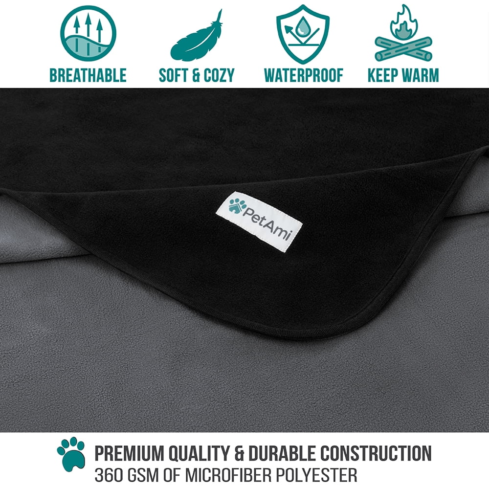 PetAmi Waterproof Dog Blanket For Small Medium Dog, Pet Puppy Blanket Couch Cover Protection, Fleece Cat Washable Throw, Couch Sofa Furniture Protector, Reversible Soft Plush, 29x40 Black/Gray