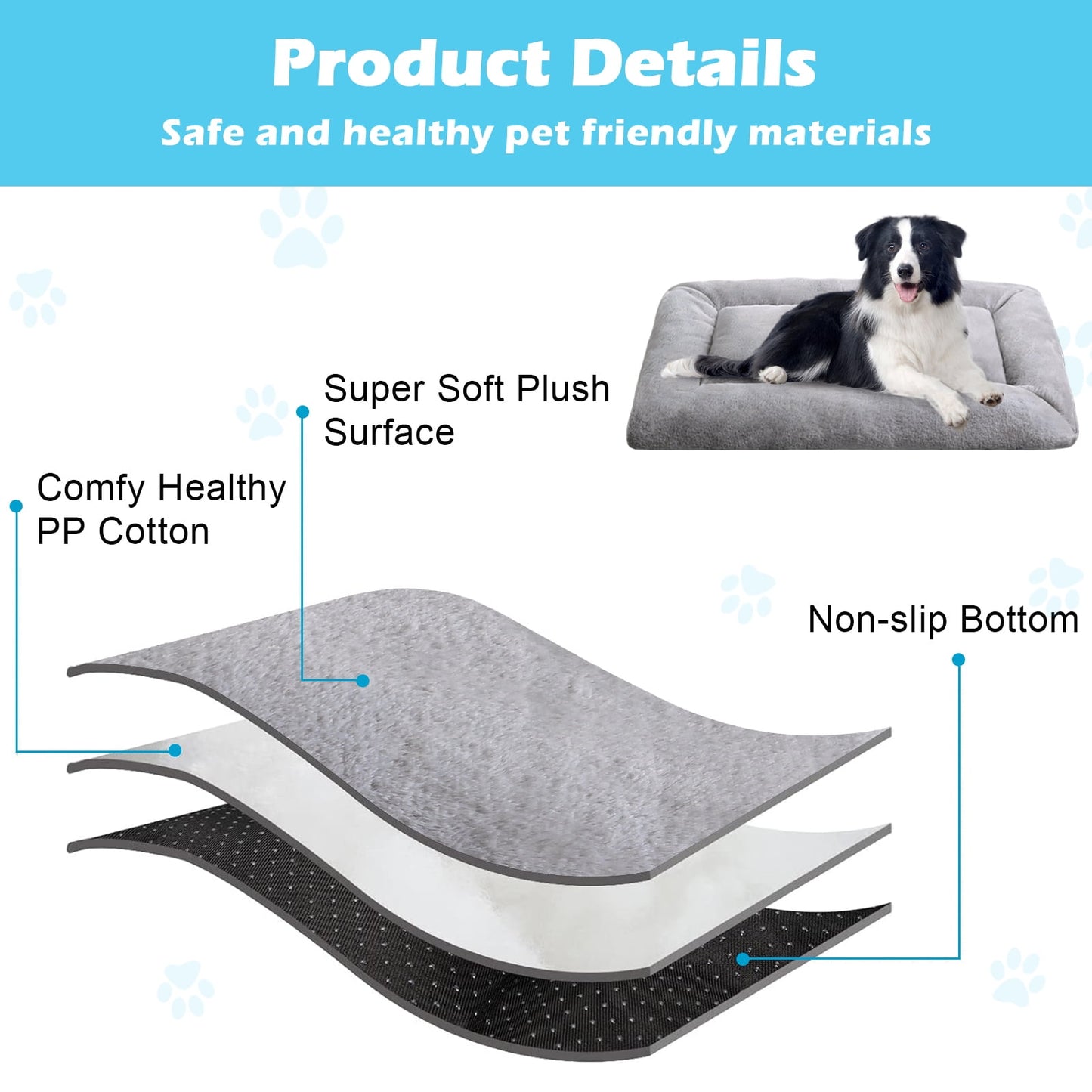 COSYJOY Plush Washable Dog Bed Ultra Soft Dog Crate Mat Kennel Pad Anti-Slip Pet Sleeping Bed for Small Medium Large Dogs,Gray 36" x 23"