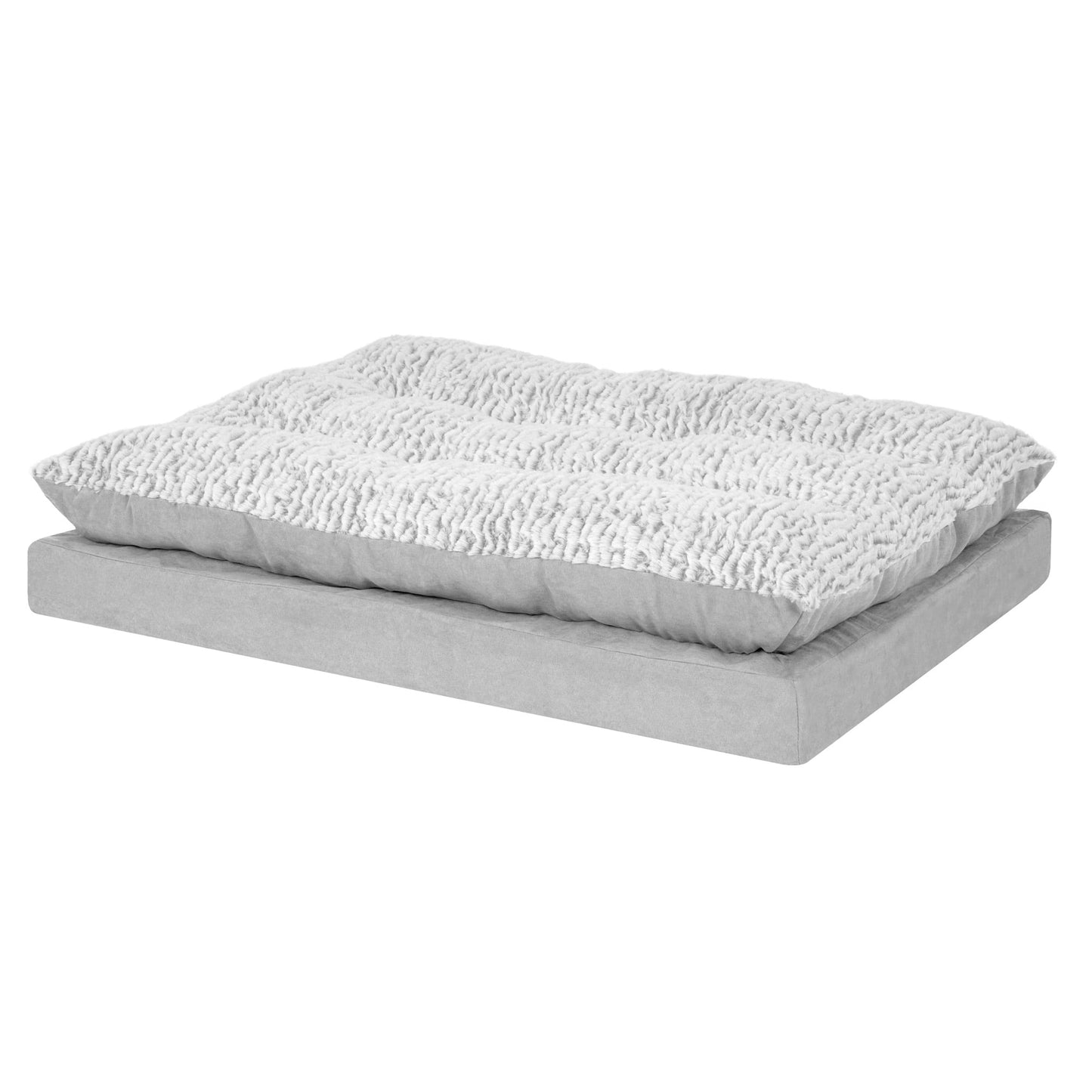FurHaven Pet Products Embossed Faux Fur & Suede Orthopedic Pillow Top Mattress Pet Bed for Dogs & Cats - Gray, Large