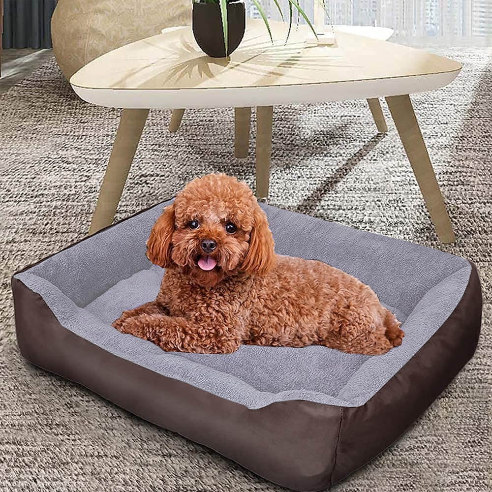 PETIMI Small Dog Beds, Rectangle Washable Pet Bed with Firm Breathable for Cats, Sleeping Orthopedic Small Beds(Brown)
