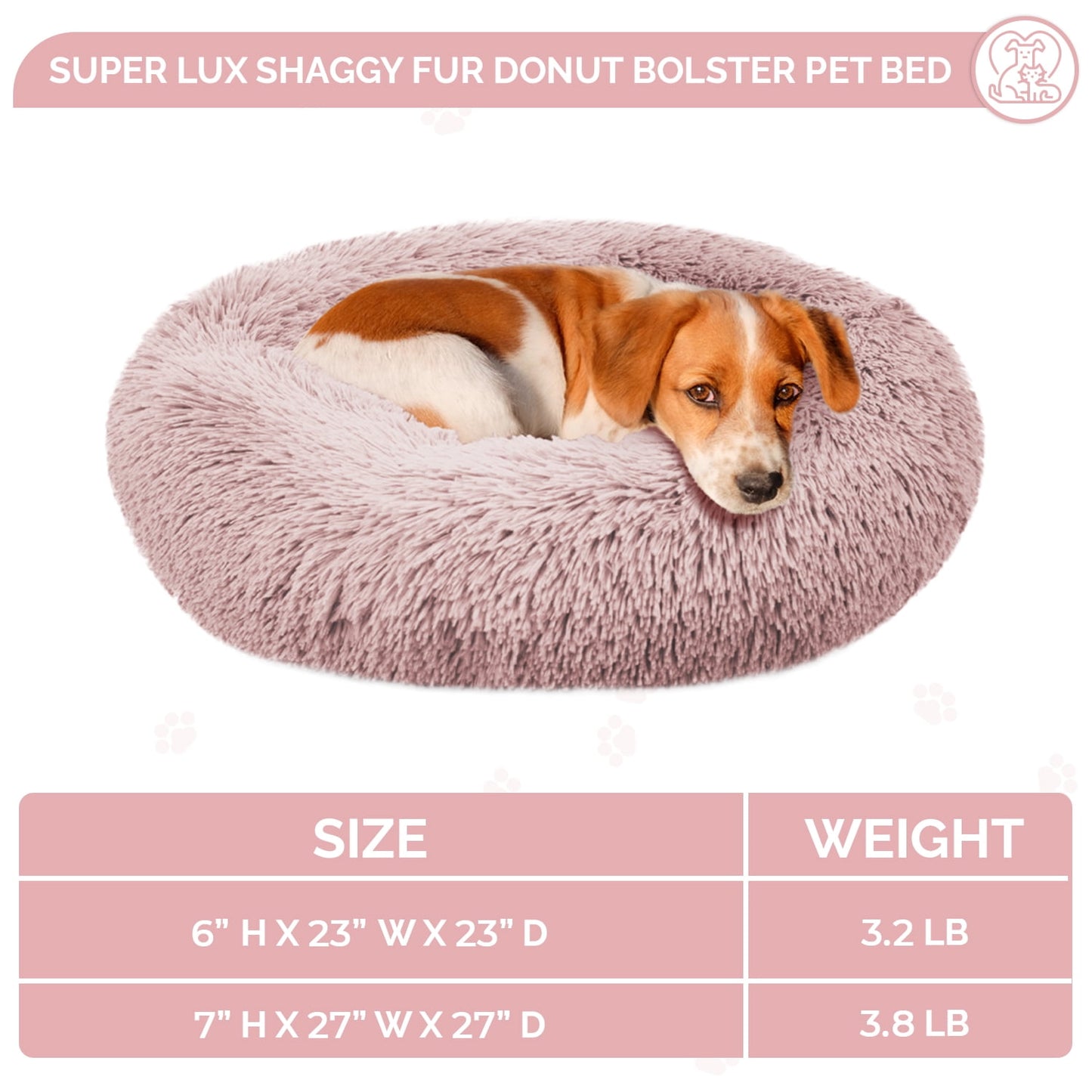 Precious Tails Super Luxe Shaggy Faux Fur Donut Bolster Dog Cat Bed - Small