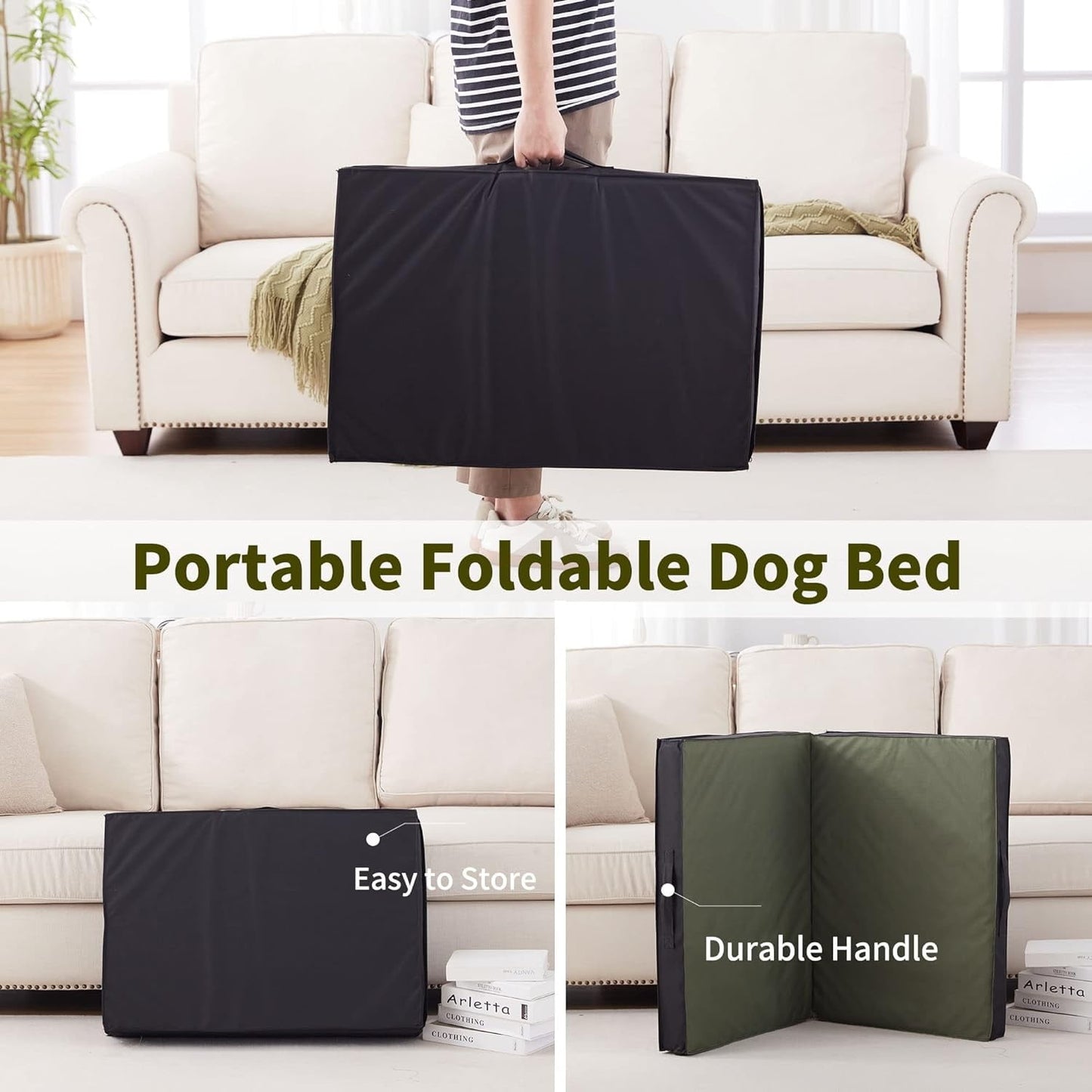 WATANIYA Foldable Travel Dog Bed, Outdoor Waterproof Orthopedic Pet Bed Mattress, Green
