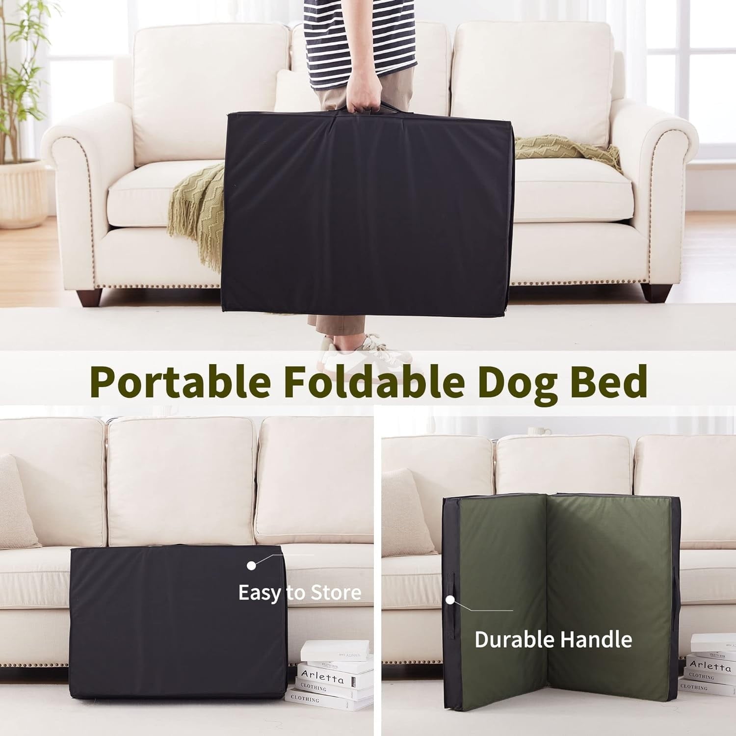 WATANIYA Foldable Travel Dog Bed, Outdoor Waterproof Orthopedic Pet Bed Mattress, Green
