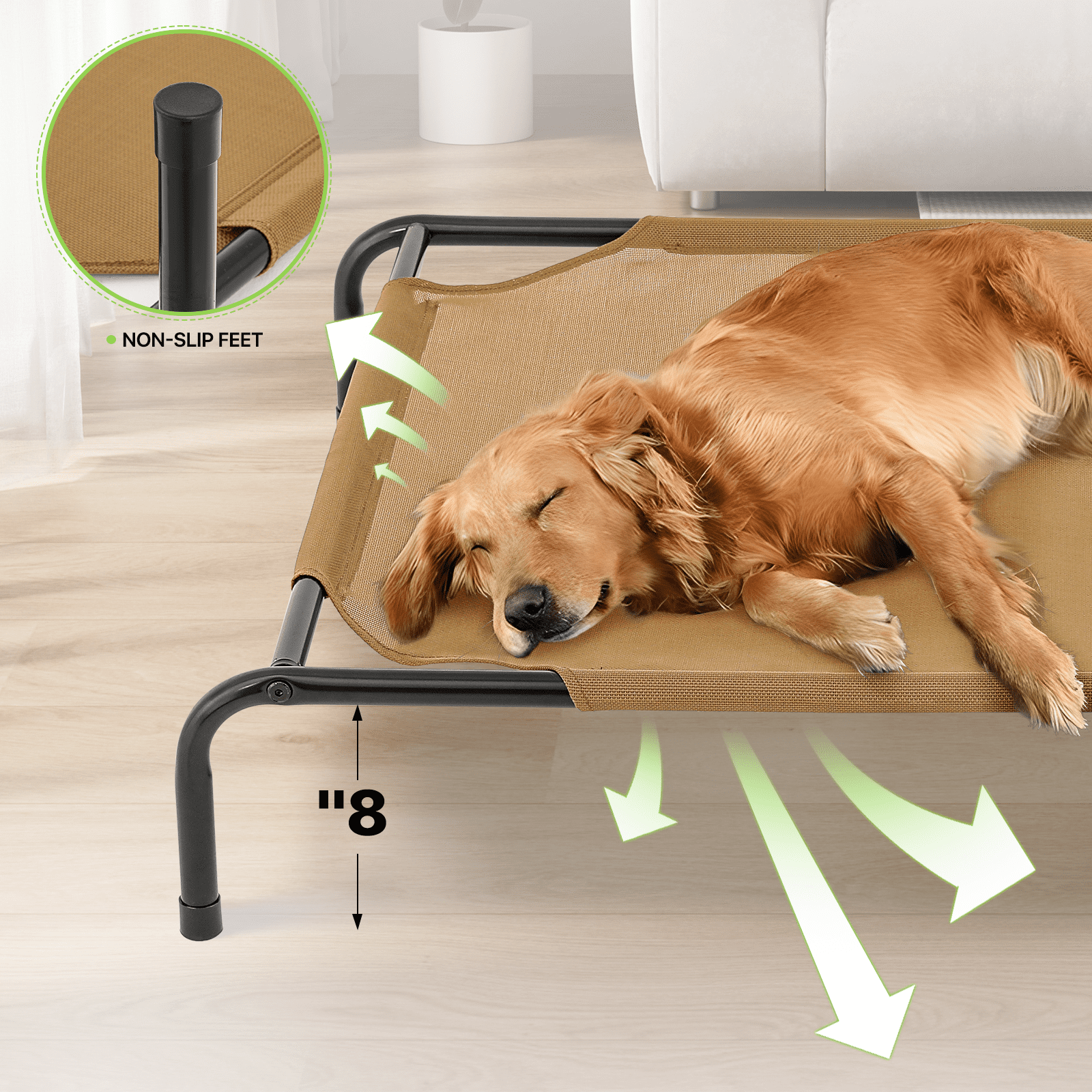 Magshion Elevated Dog Bed, Portable Indoor & Outdoor Pet Hammock Bed, Raised Dog Bed with Breathable Mesh, Light Brown, 49.5"
