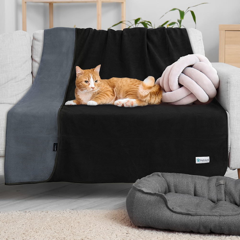 PetAmi Waterproof Dog Blanket For Small Medium Dog, Pet Puppy Blanket Couch Cover Protection, Fleece Cat Washable Throw, Couch Sofa Furniture Protector, Reversible Soft Plush, 29x40 Black/Gray