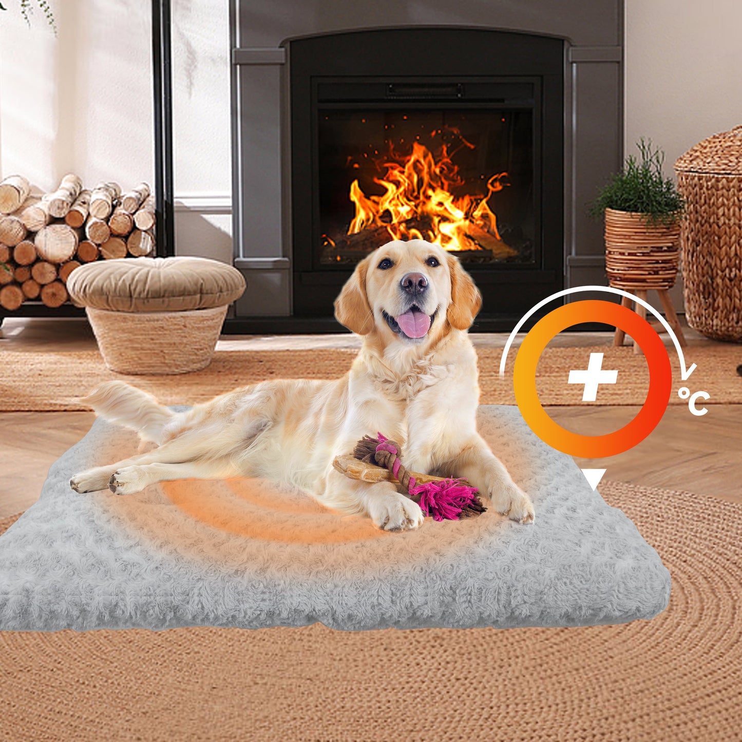 PHYEX Dog Beds for Small Dogs, Self-Warming Cat Bed, Washable Crate Pad with Non-Slip Base 24"x18"