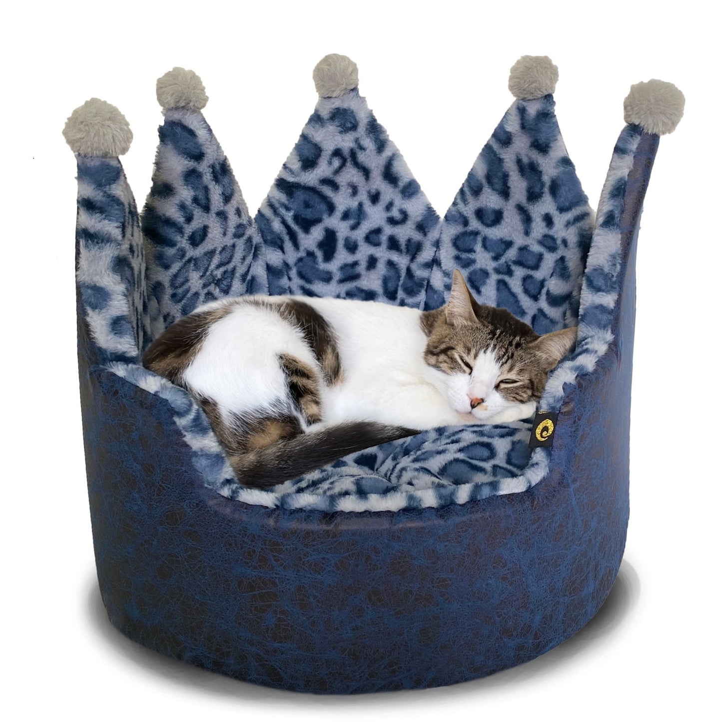 Precious Tails Luxury Leopard Print Crown-Shaped Bed for Small Dogs and Cats - Cozy, Stylish, and Plush Pet Bedding with Royal Design