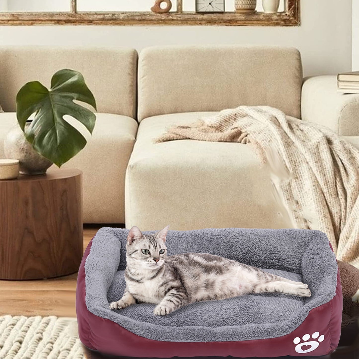 PinkSheep Dog Bed Washable Pet Cat Beds for Small Puppy Medium Dogs Cats, Wine Red