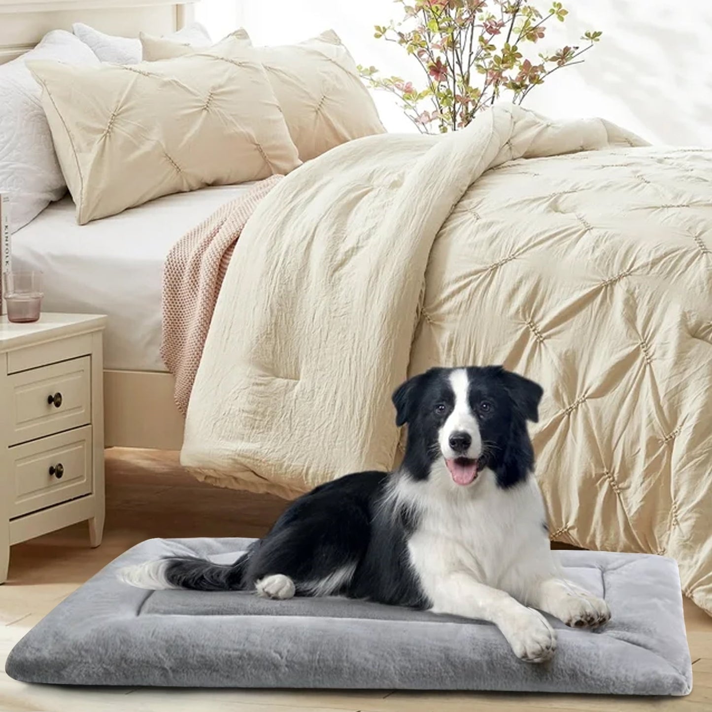 COSYJOY Plush Washable Dog Bed Ultra Soft Dog Crate Mat Kennel Pad Anti-Slip Pet Sleeping Bed for Small Medium Large Dogs,Gray 36" x 23"