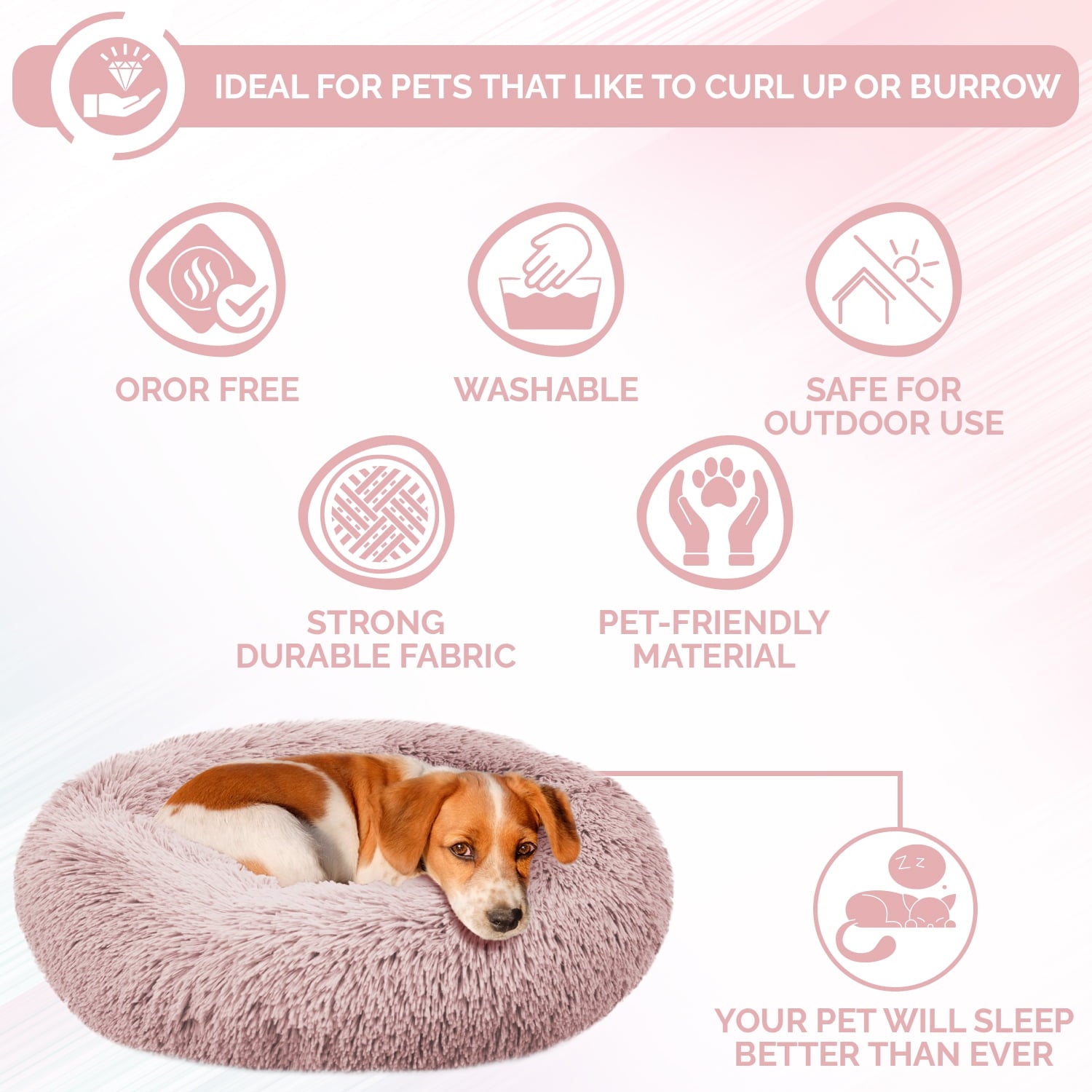 Precious Tails Super Luxe Shaggy Faux Fur Donut Bolster Dog Cat Bed - Small