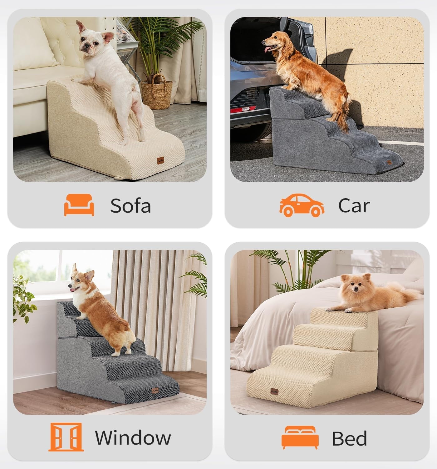 Made4Pets Dog Stairs Ramp for Bed, 4-Step Dog Steps for High Bed Couch Sofa Climbing, Gray