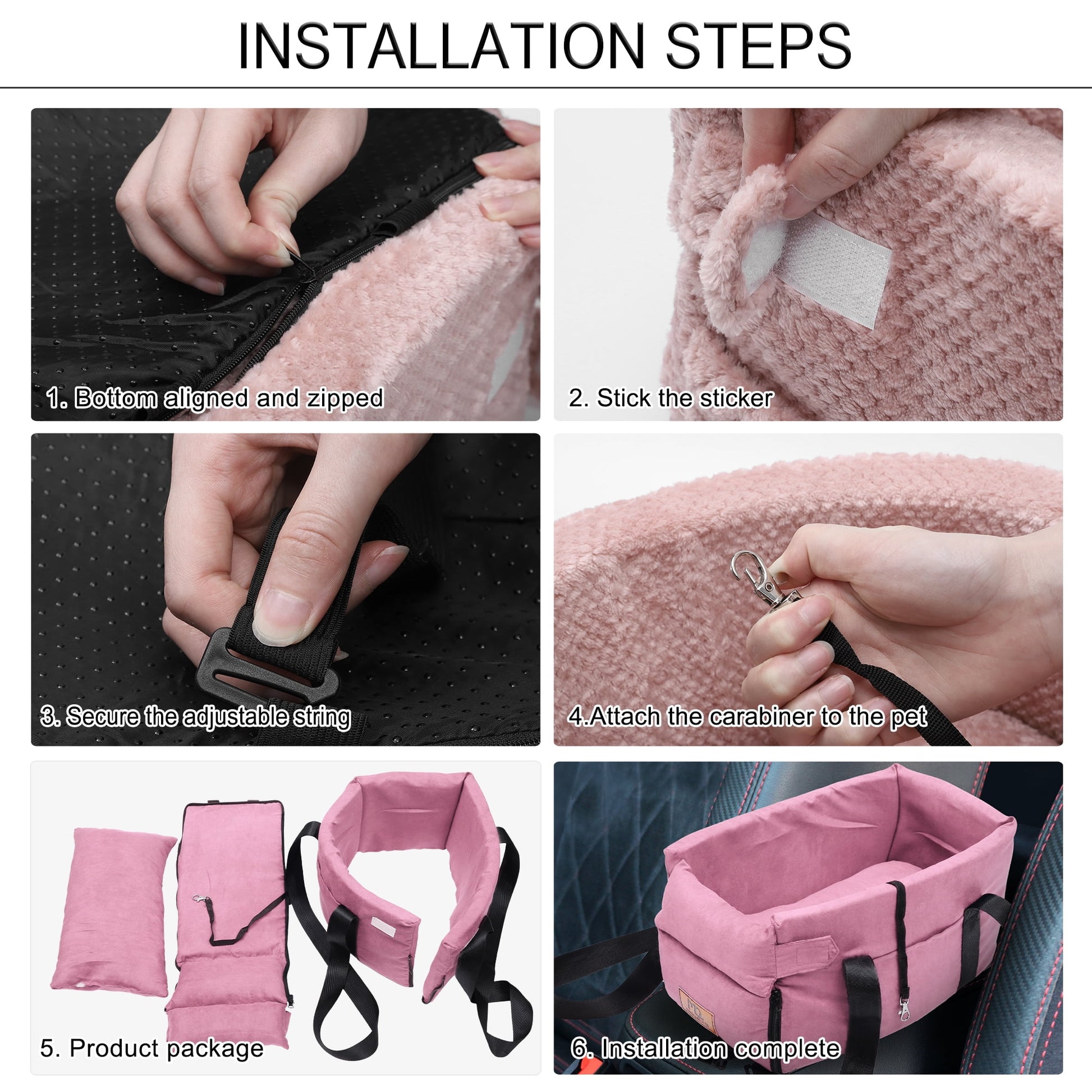 Unique Bargains Dog Car Seat Adjustable Straps Portable for Medium Small Sized Puppy Cat Seat Pets Travel Bed Pink