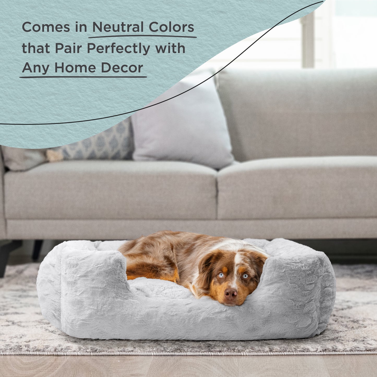 Best Friends by Sheri Lux Lounge Bed Calming Faux Fur Dog Bed, Gray, Large, 36" x 27"