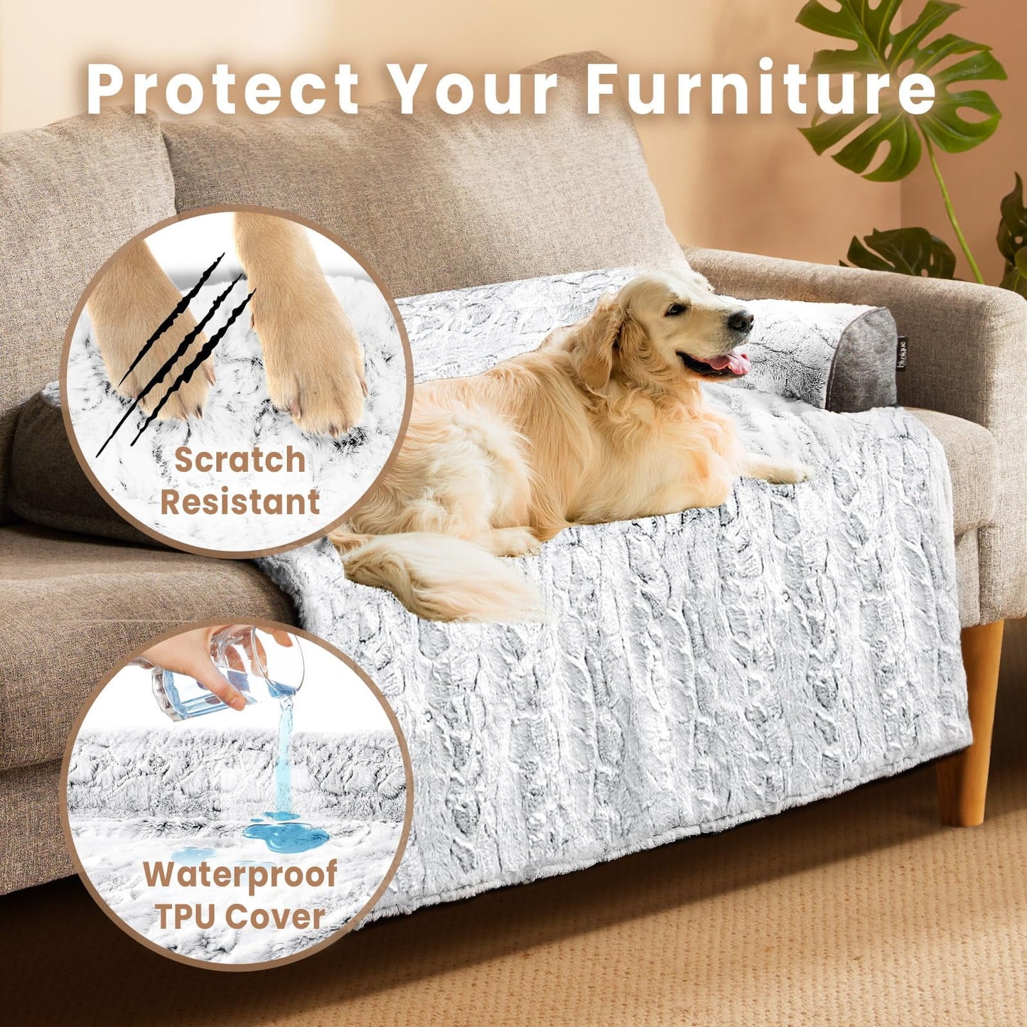 Blunique Dog Couch Bed Waterproof Pet Sofa Protector Detachable Cushion Washable, Gray 41 x 37 inch