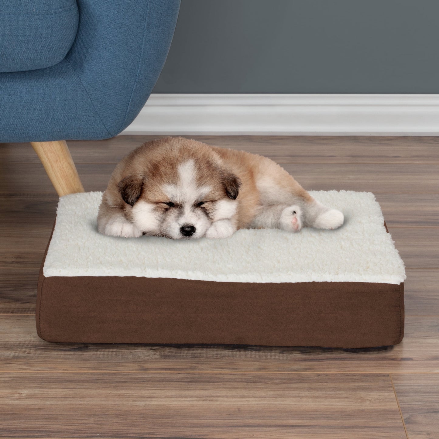 PETMAKER 20x15 Orthopedic Dog Bed with Memory Foam and Sherpa Cover, Brown