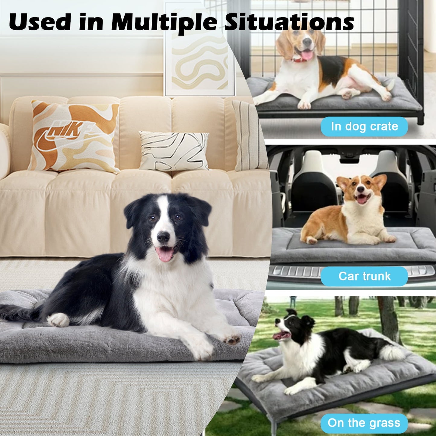 COSYJOY Plush Washable Dog Bed Ultra Soft Dog Crate Mat Kennel Pad Anti-Slip Pet Sleeping Bed for Small Medium Large Dogs,Gray 36" x 23"