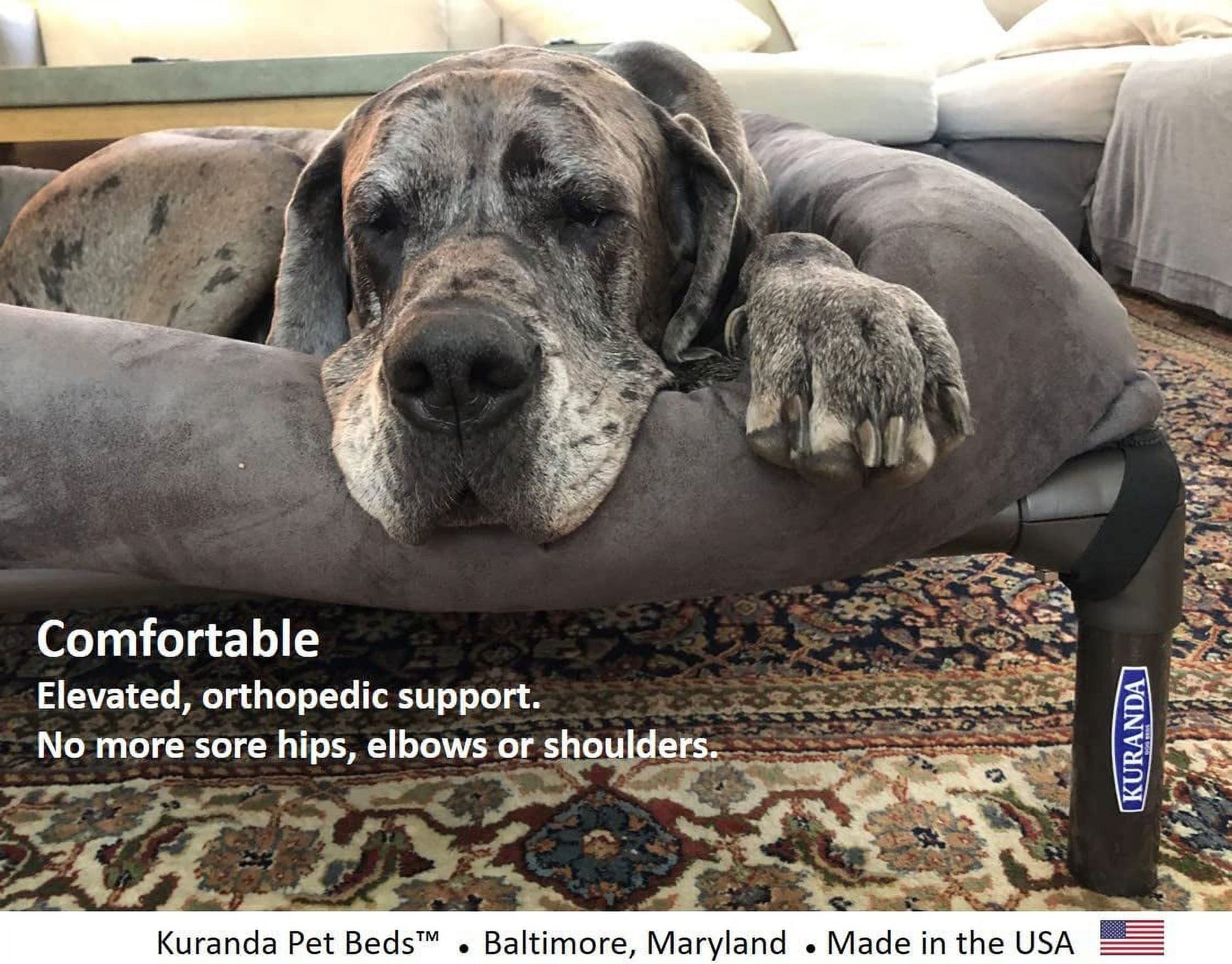 Kuranda Orthopedic Chewproof Elevated Dog Bed - Outdoor - Almond PVC Frame - Ballistic Nylon Fabric