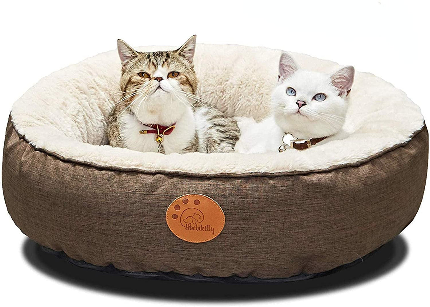 HACHIKITTY Washable Donut Cat Bed Round, Cat Beds Indoor Cats Medium, Small Cat Bed Machine Washable, Brown, 24"X24"