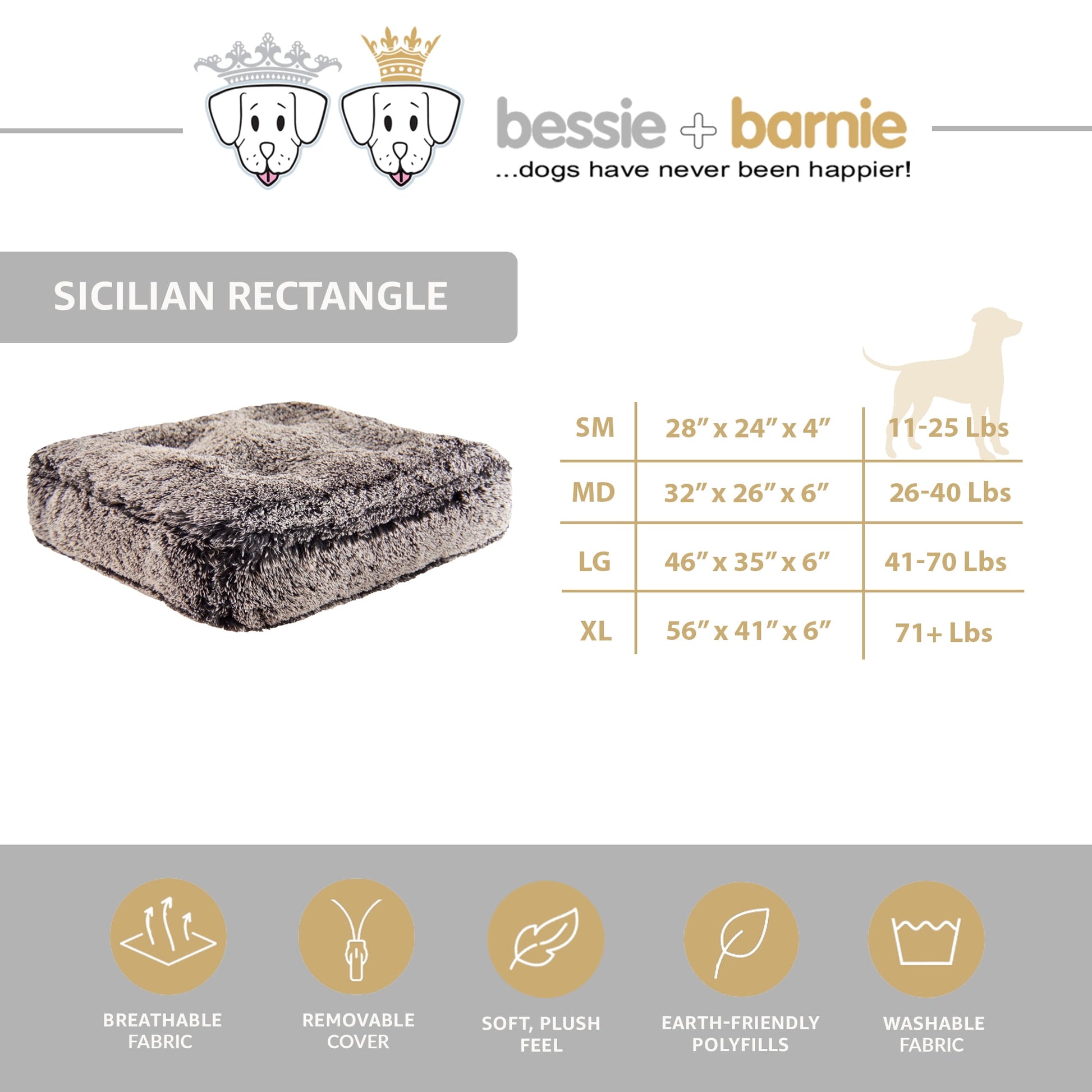 Bessie and Barnie Midnight Frost Luxury Shag Extra Plush Faux Fur Rectangle Pet/Dog Bed