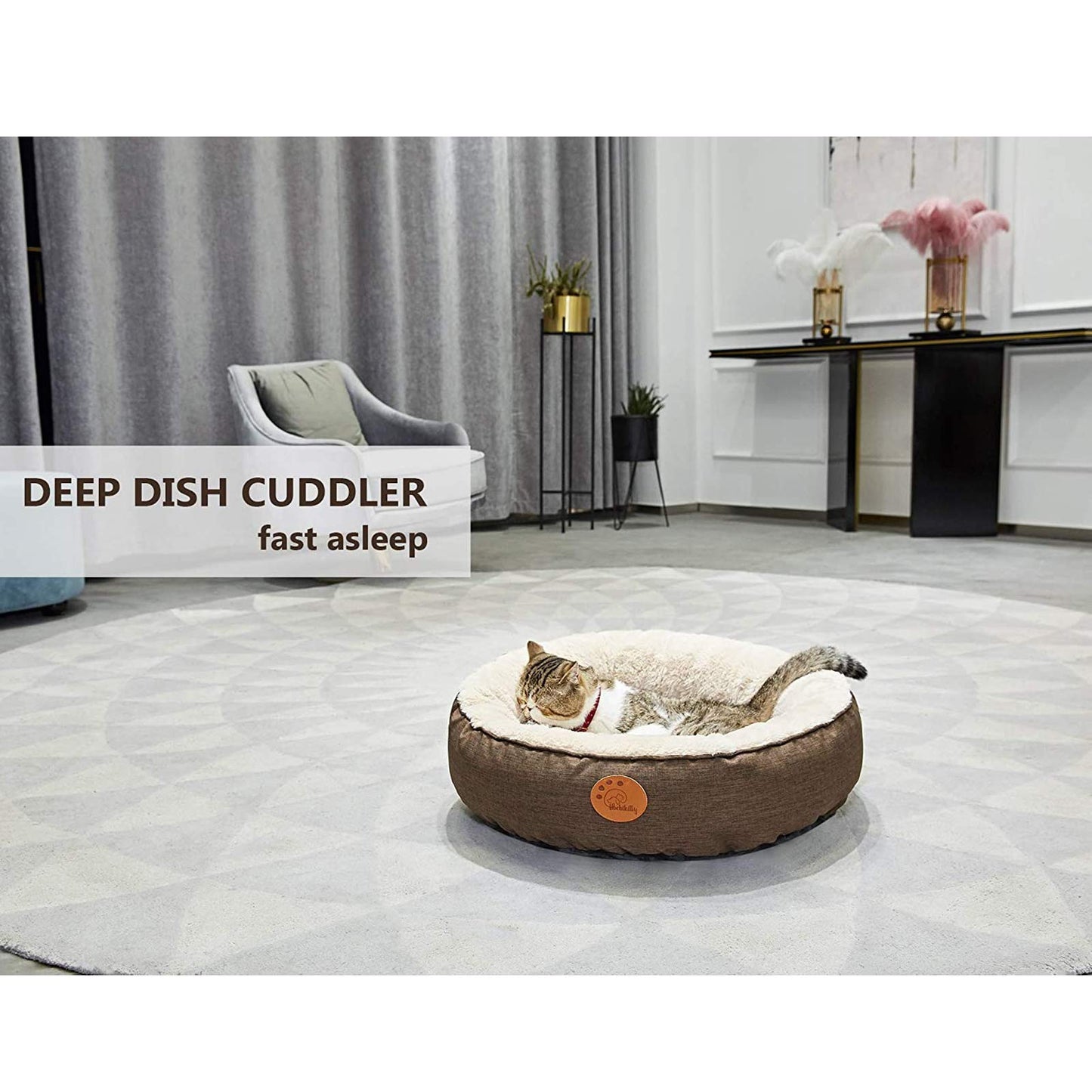 HACHIKITTY Washable Donut Cat Bed Round, Cat Beds Indoor Cats Medium, Small Cat Bed Machine Washable, Brown, 24"X24"