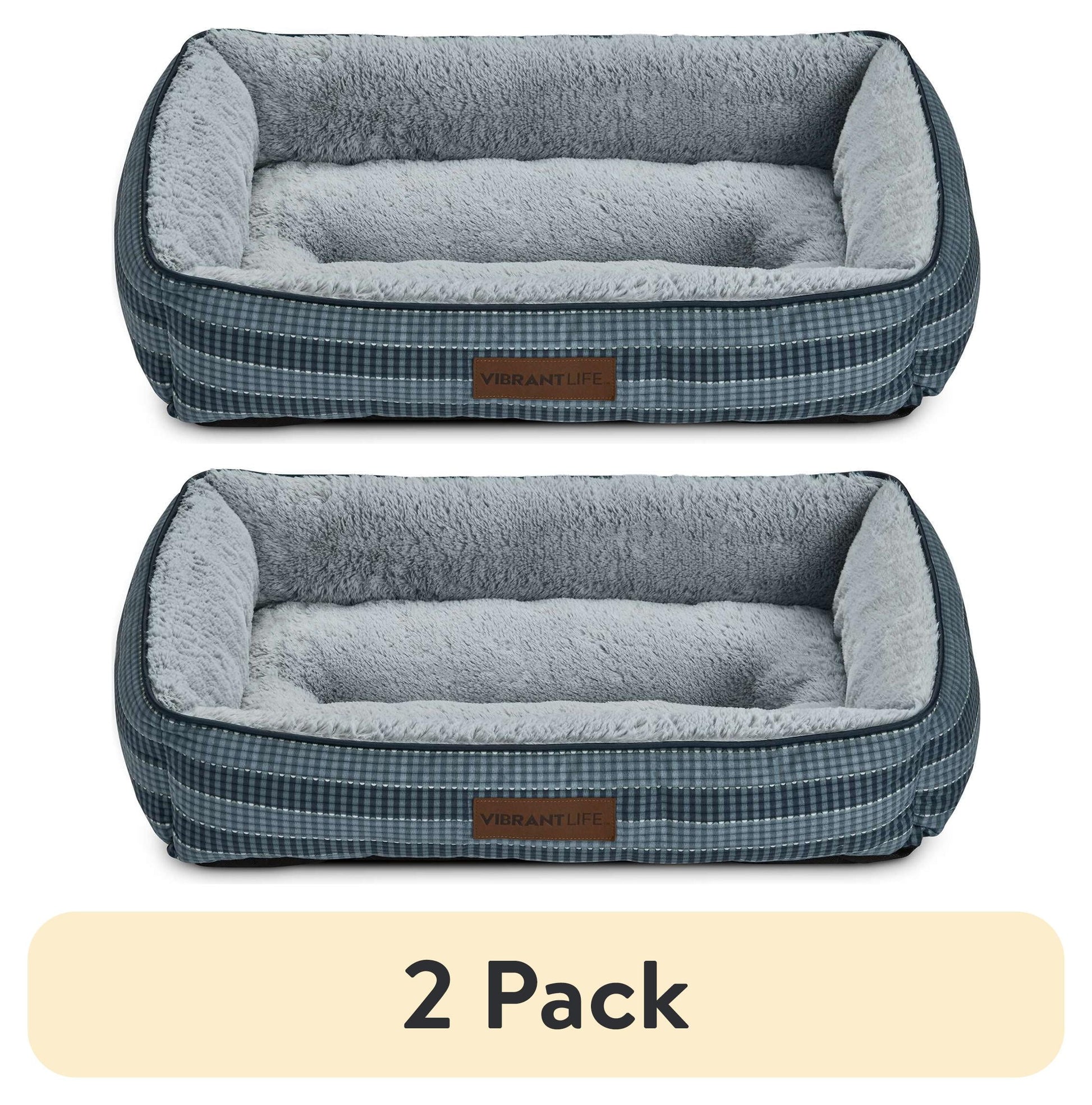 (2 pack) Vibrant Life Lounger Dog Bed, Blue, Machine Washable, Plush, Medium, 27" x 20"