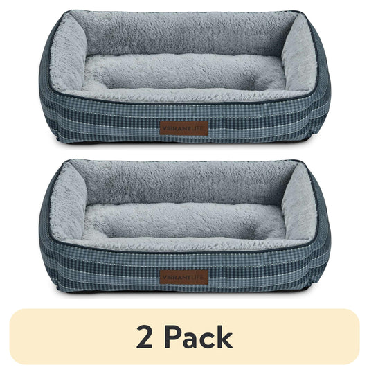 (2 pack) Vibrant Life Lounger Dog Bed, Blue, Machine Washable, Plush, Medium, 27" x 20"