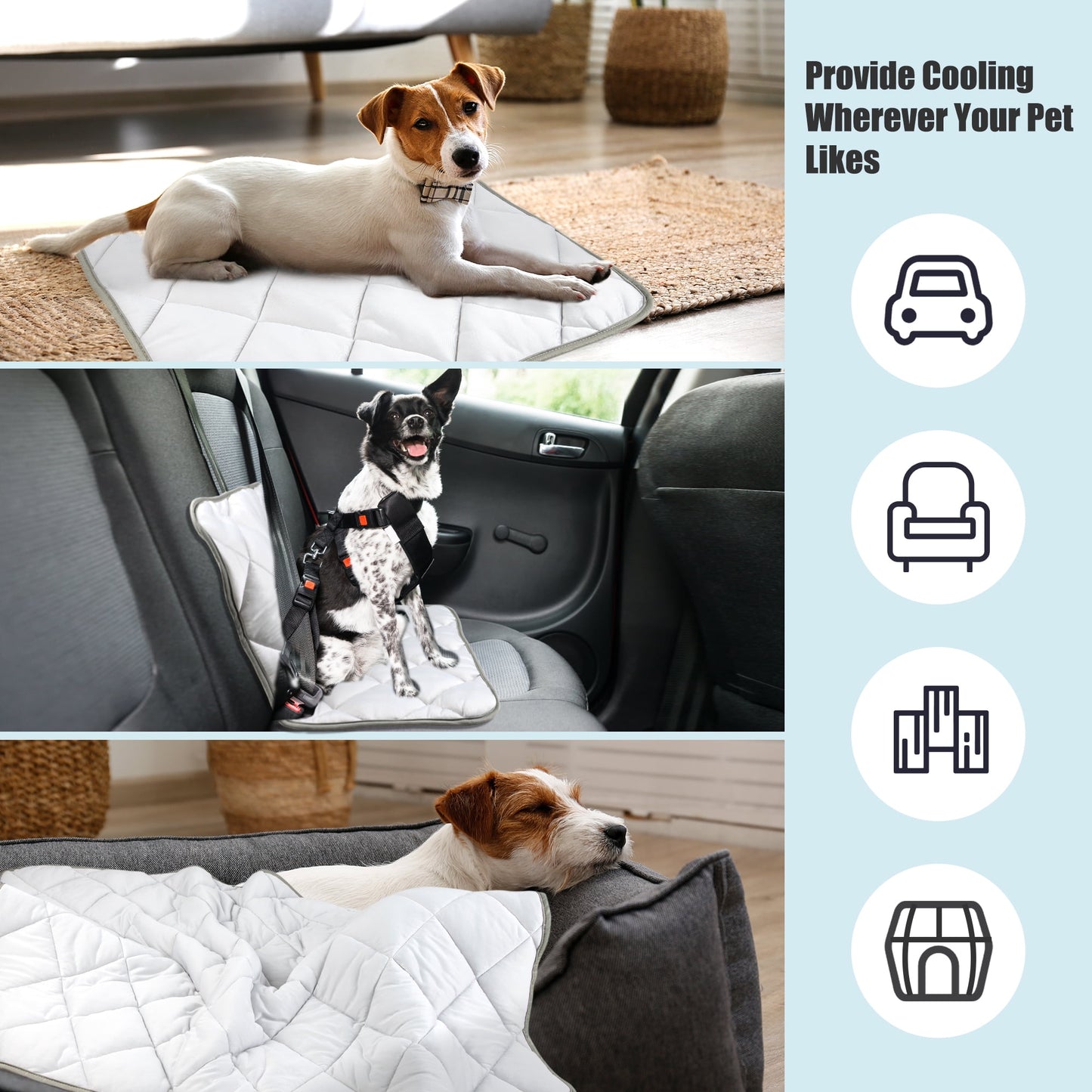 Langsprit Dog Cooling Mat for Pet Cats, Washable Breathable Ice Nylon Cooling Pad Summer Blanket for Kennels Crates Sofa Car Seats, Grey, Small