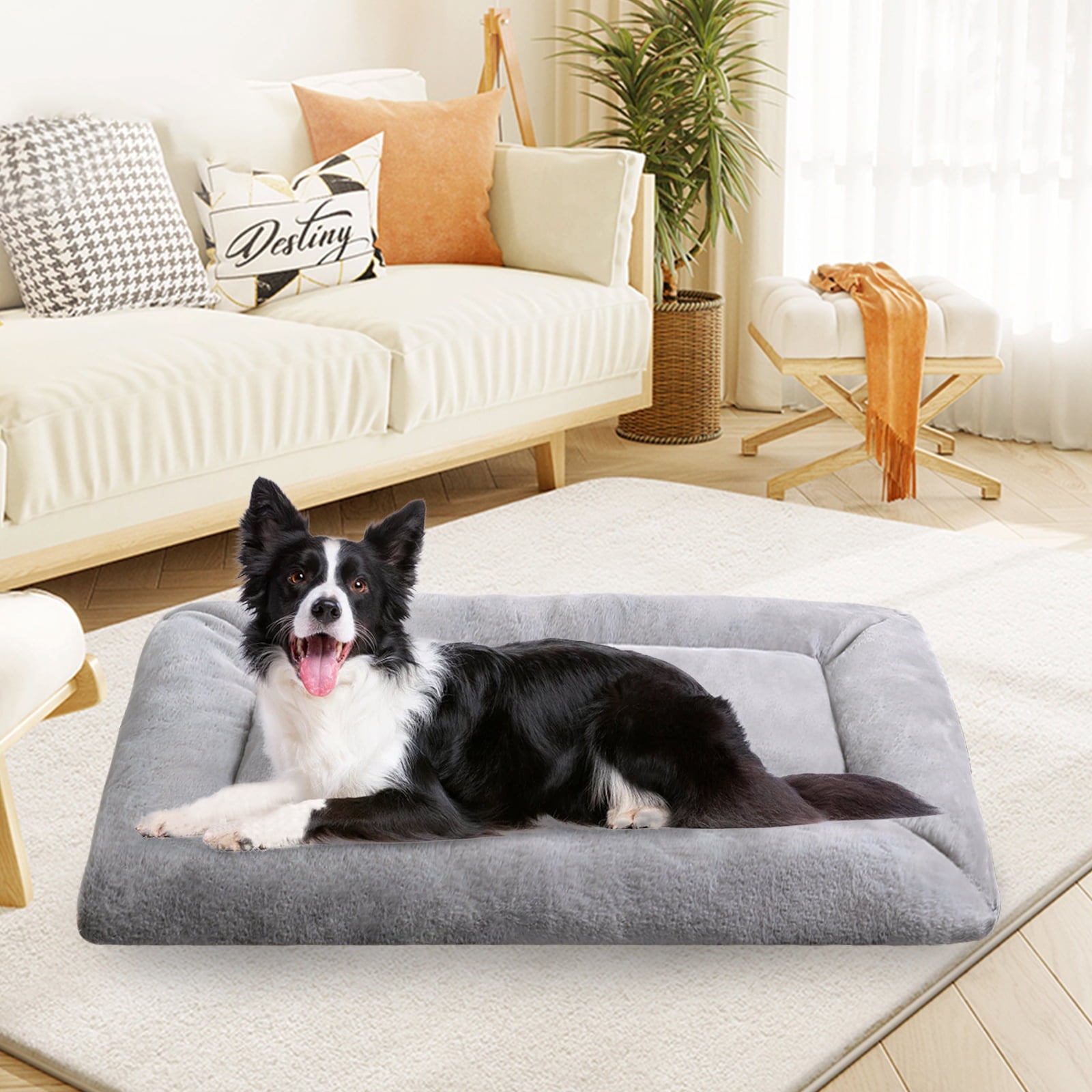 COSYJOY Plush Washable Dog Bed Ultra Soft Dog Crate Mat Kennel Pad Anti-Slip Pet Sleeping Bed for Small Medium Large Dogs,Gray 36" x 23"