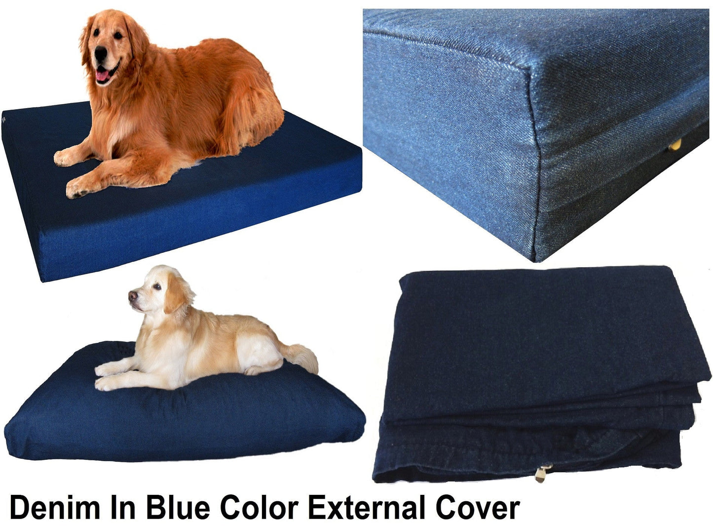 Dogbed4less 1-pack 47"X29"X4" Washable Blue Denim External Replacement Cover Only for Pet Foam Beds