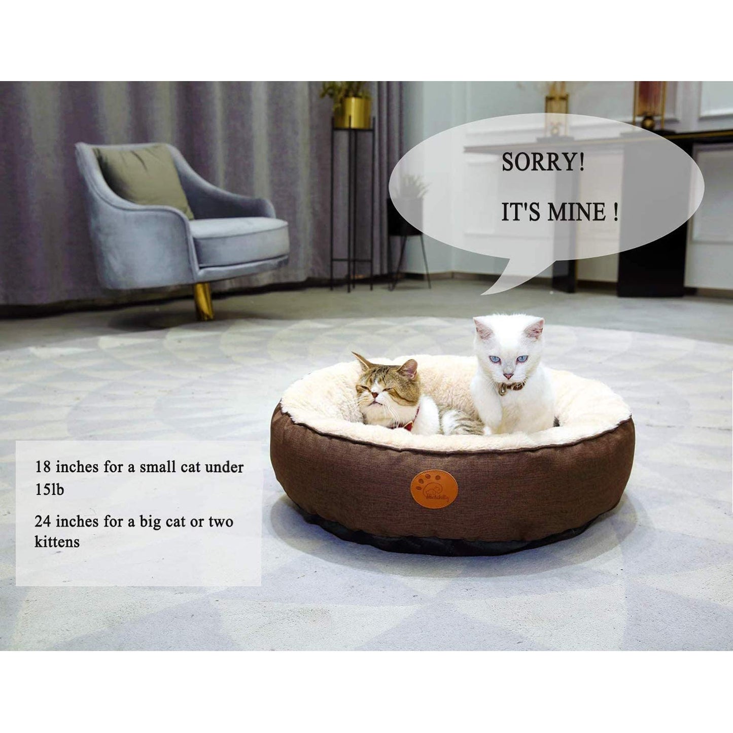 HACHIKITTY Washable Donut Cat Bed Round, Cat Beds Indoor Cats Medium, Small Cat Bed Machine Washable, Brown, 24"X24"
