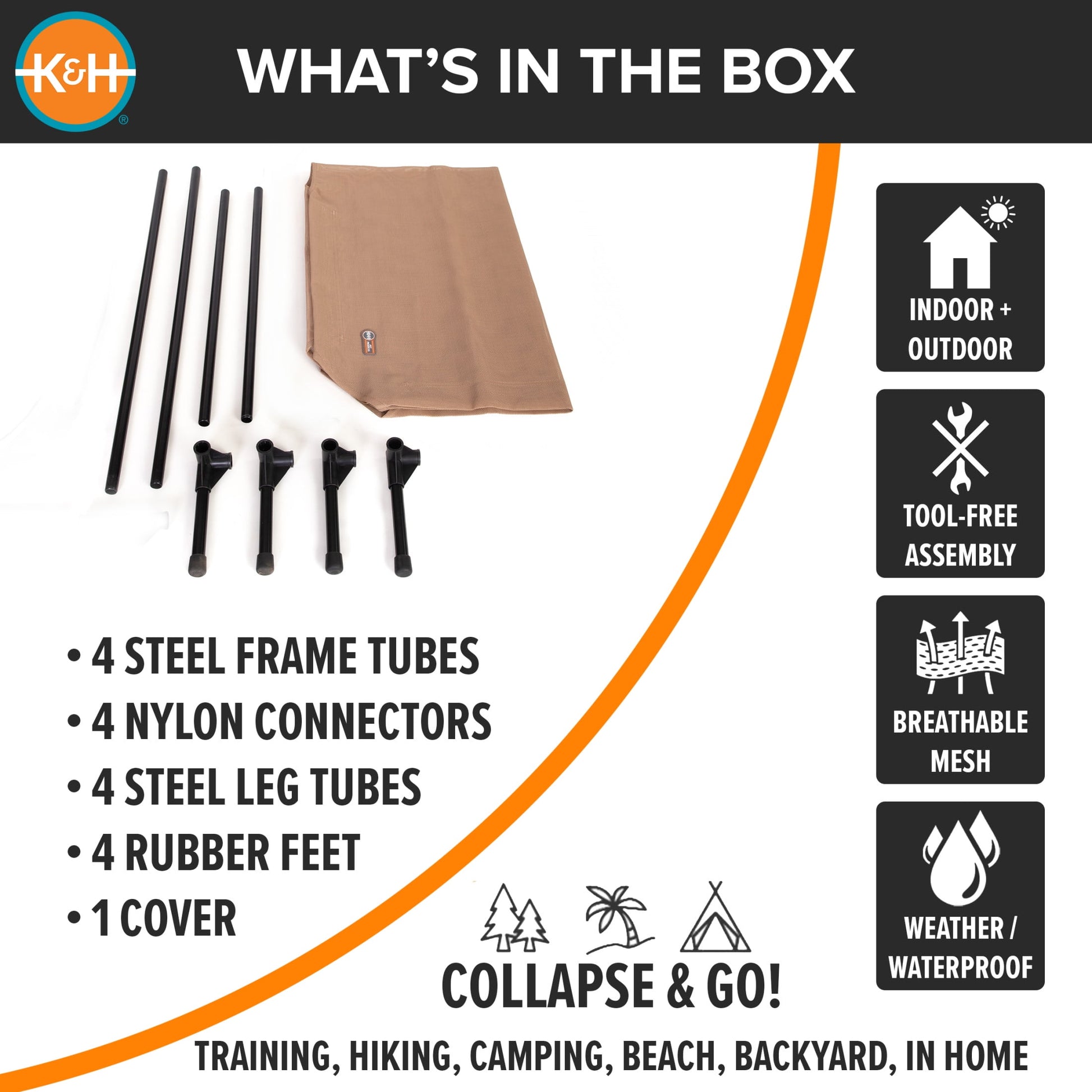 K&H Pet Products All Weather Pet Cot Tan Large 42 X 30 X 7 Inches