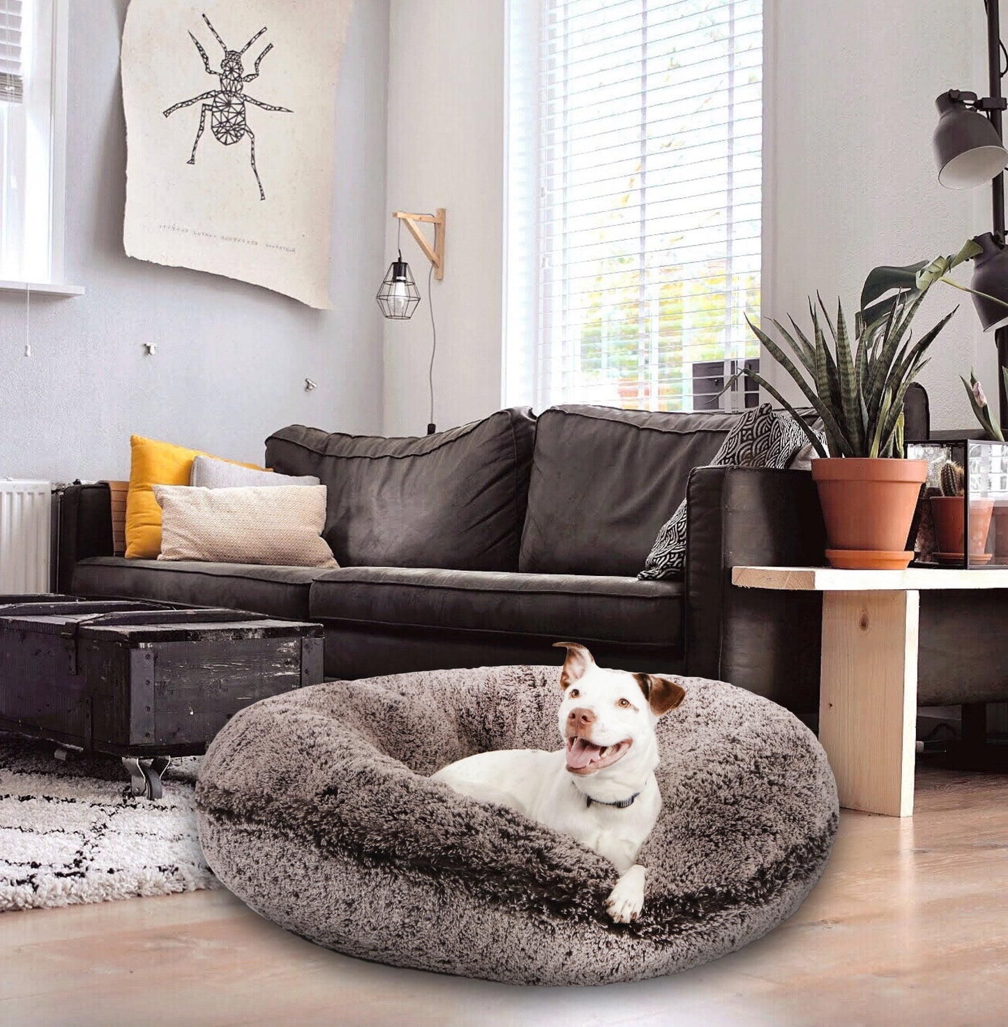 Signature Frosted Willow Luxury Shag Extra Plush Faux Fur Bagel Pet/ Dog Bed