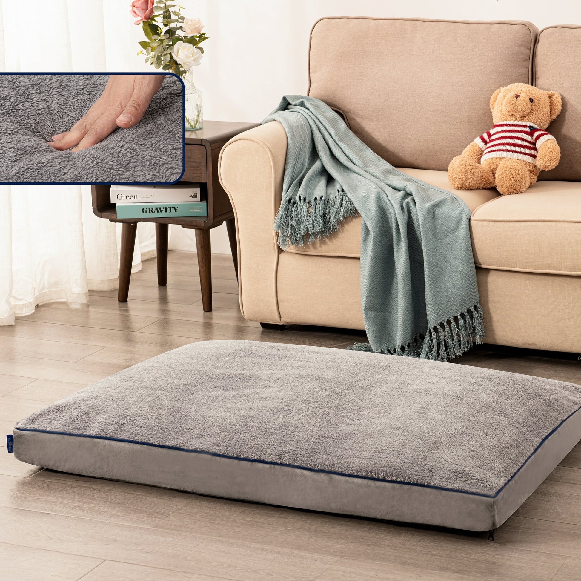 Subrtex Dog Bed for Large, Medium and Small Dogs with Removable Washable Cover (30"x21"x3")