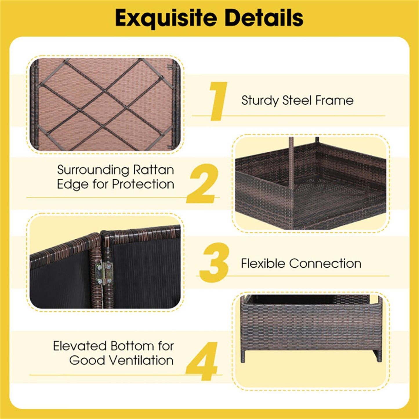 Pefilos 38" Pet Bed for Cat and Dog with Cushion Cover, Outdoor Weatherproof Roof PE Wicker Dog House Furniture, Dog Bed with Canopy, Brown