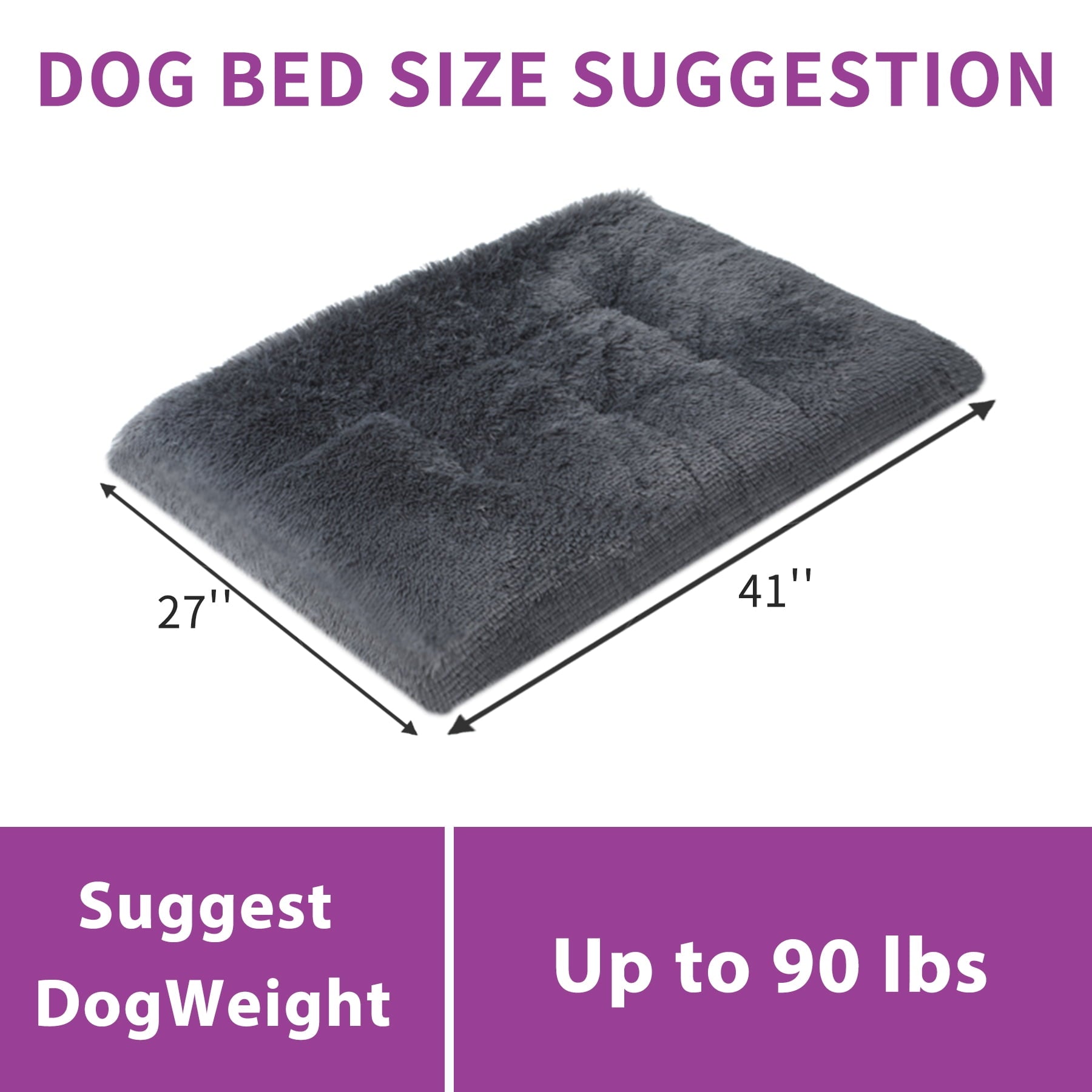 KSIIA 42"x28" Plush Dog Crate Beds for XLarge Dogs，Washable Pet Kennel Pillow Soft Dog Bed