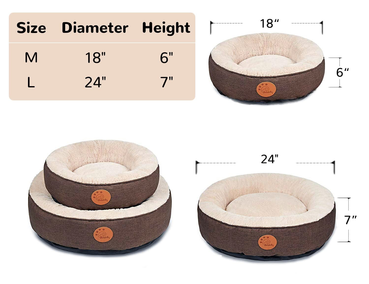 HACHIKITTY Washable Donut Cat Bed Round, Cat Beds Indoor Cats Medium, Small Cat Bed Machine Washable, Brown, 24"X24"
