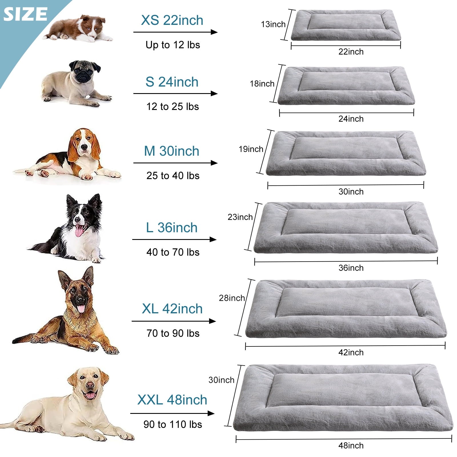 COSYJOY Plush Washable Dog Bed Ultra Soft Dog Crate Mat Kennel Pad Anti-Slip Pet Sleeping Bed for Small Medium Large Dogs,Gray 36" x 23"