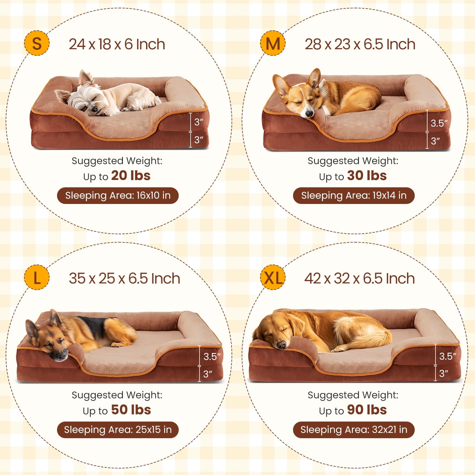 edx Orthopedic Dog Bed, Comfortable Pet Sofa, Supportive Foam Pet Sofa with Non-Slip Base, Machine Washable and Removable Cover, Waterproof Design, 24"x18"in, Brown