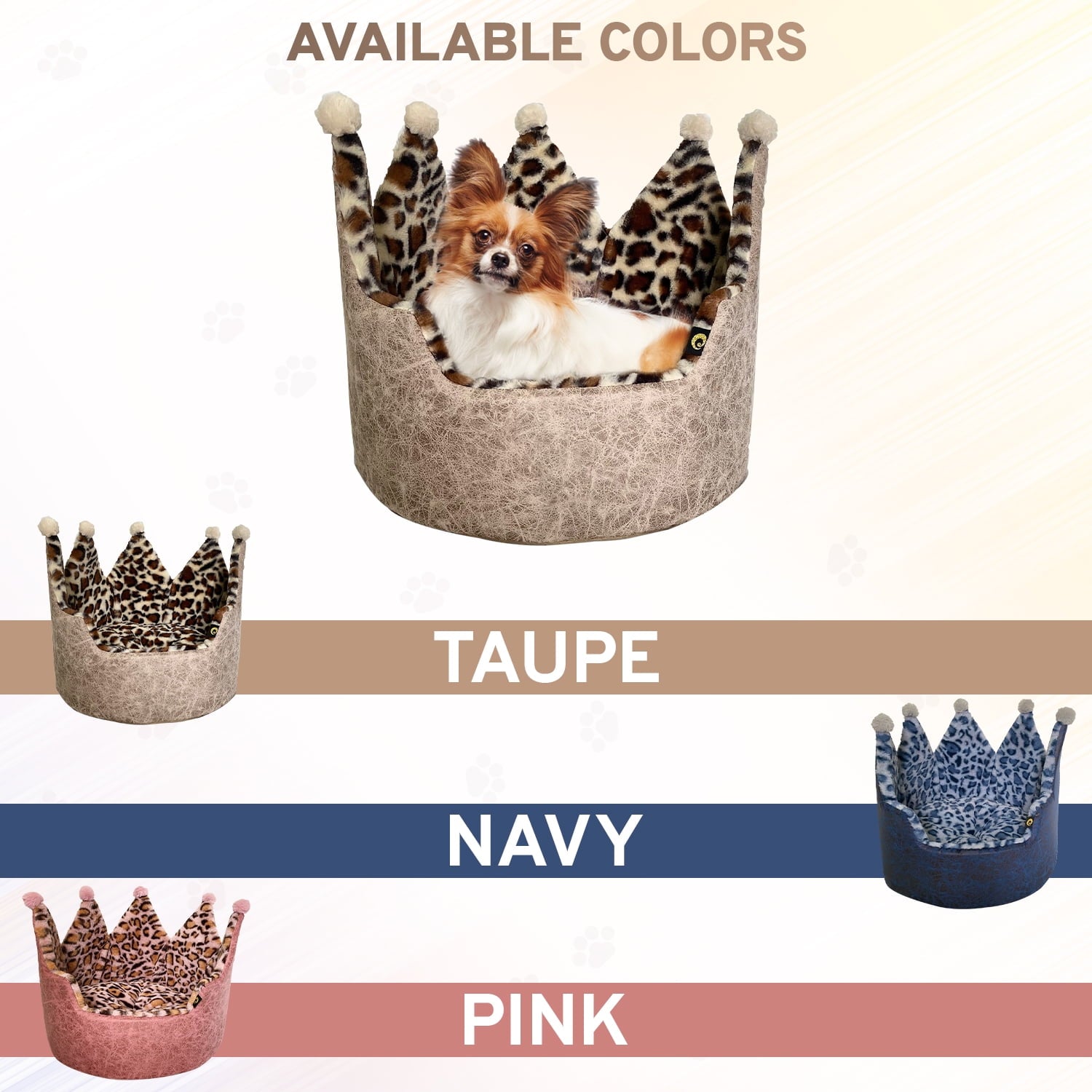 Precious Tails Luxury Leopard Print Crown-Shaped Bed for Small Dogs and Cats - Cozy, Stylish, and Plush Pet Bedding with Royal Design