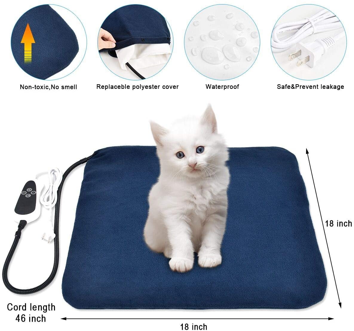 RIOGOO Pet Heating Pad, Electric Heating Pad for Dogs and Cats Indoor with Auto Power Off (M:18" x 18")