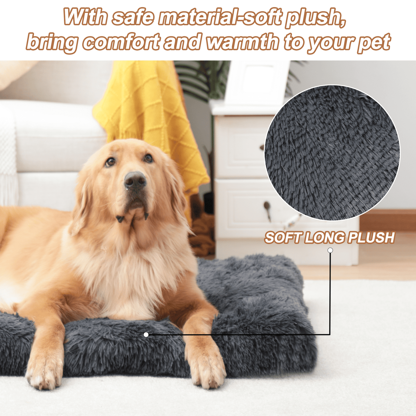 KSIIA 42"x28" Plush Dog Crate Beds for XLarge Dogs，Washable Pet Kennel Pillow Soft Dog Bed