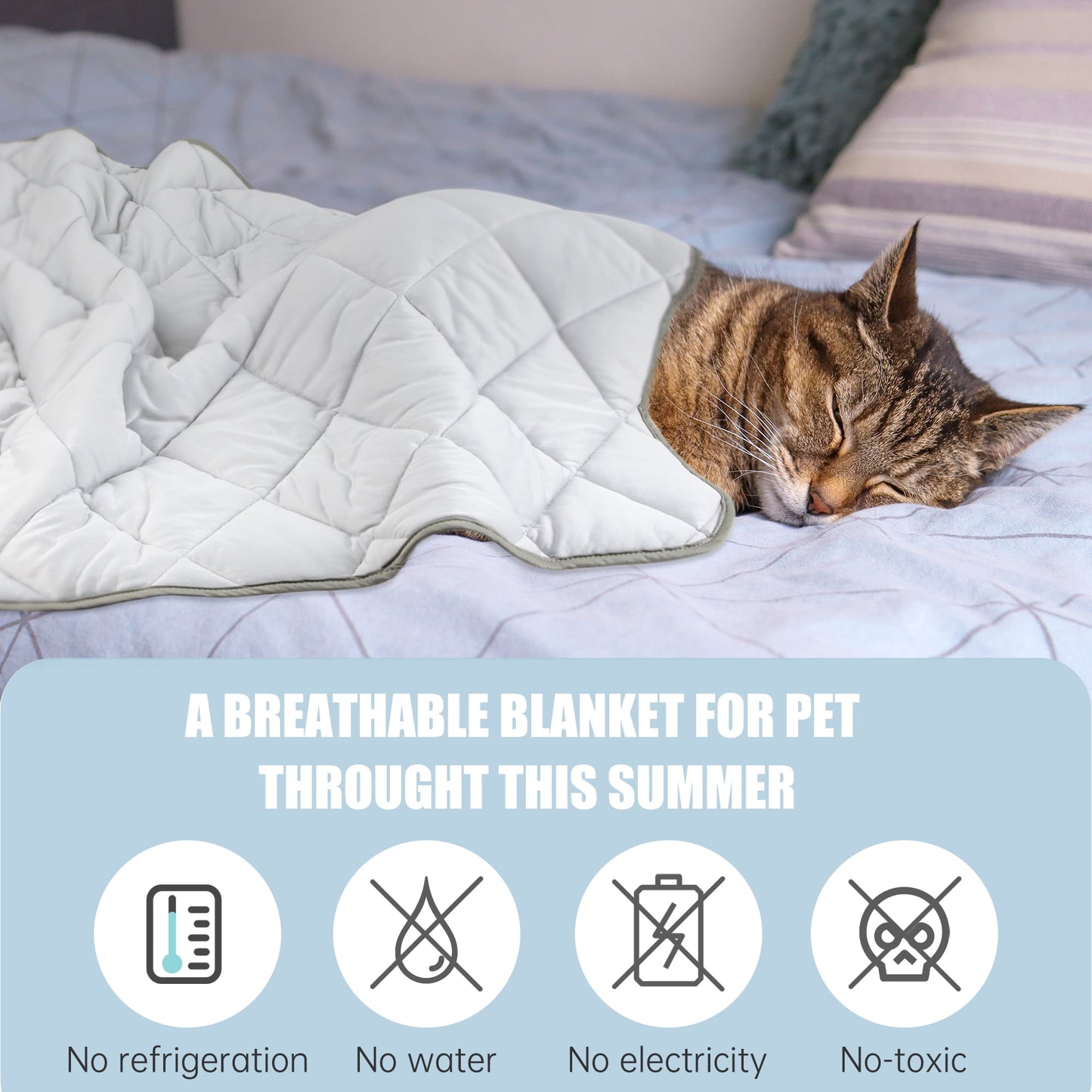 Langsprit Dog Cooling Mat for Pet Cats, Washable Breathable Ice Nylon Cooling Pad Summer Blanket for Kennels Crates Sofa Car Seats, Grey, Small
