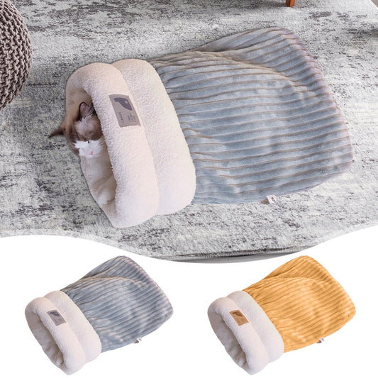 Exhoden Cat Winter Sleeping Bag, Cat Crinkle Sack Removable Cat Bag for Sleeping 360°Warm Semienclosed Cat Sleeping Bag Bed with Cave,Fall And Winter Warm Pet Sleeping Bag