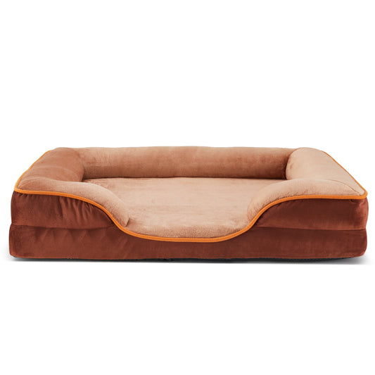GIANNA 28"x23" Supportive Memory Foam Orthopedic Dog Bed, With Washable Removable Cover, Non-Slip Base, Waterproof, Brown