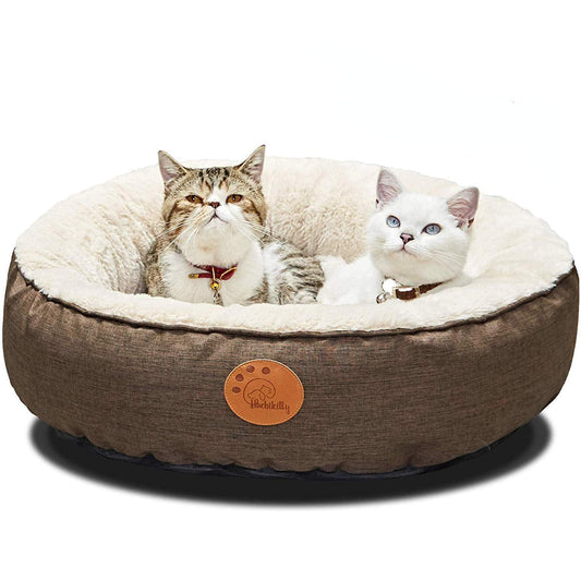 HACHIKITTY Washable Donut Cat Bed Round, Cat Beds Indoor Cats Medium, Small Cat Bed Machine Washable, Brown, 24"X24"