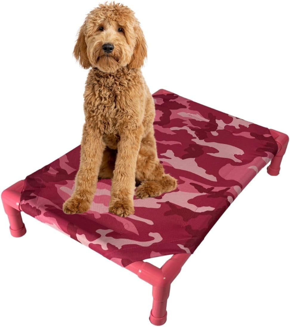 Pink Camo – Easy-to-Clean Handcrafted Elevated, Cot-Style Dog Bed