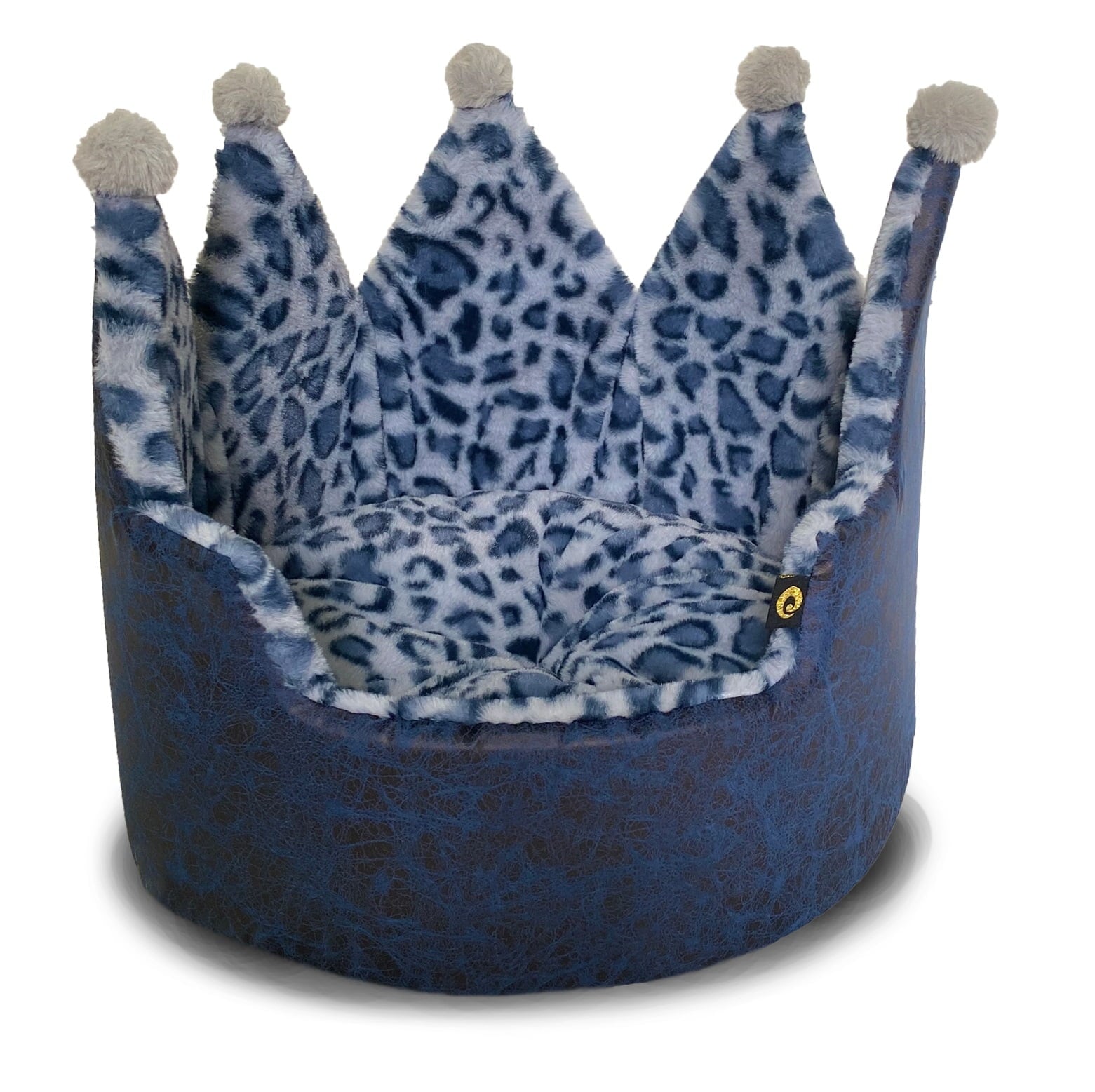 Precious Tails Luxury Leopard Print Crown-Shaped Bed for Small Dogs and Cats - Cozy, Stylish, and Plush Pet Bedding with Royal Design