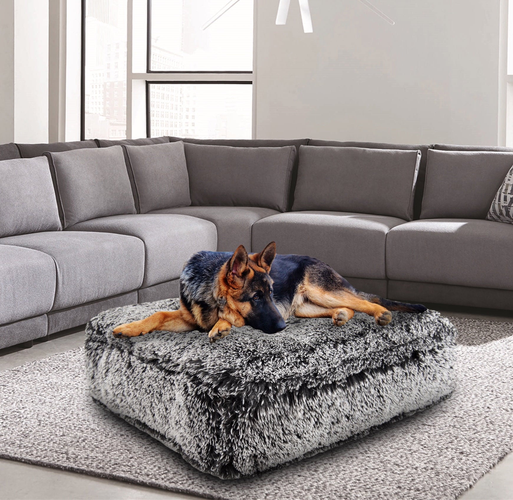 Bessie and Barnie Midnight Frost Luxury Shag Extra Plush Faux Fur Rectangle Pet/Dog Bed